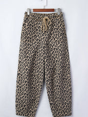 Khaki-Leopardenmuster mit Kordelzug, elastische Taille, lockere Jeanshosen mit Taschen - Miniatuur
