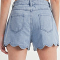 Myosotis Solid Color Scalloped Trim Casual Denim Shorts - Foto 5