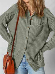 Camisa de hombros recaída Mist Green Thermal Ribbed Texture - Miniatuur