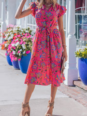 Vestido Longo Floral com Mangas Esvoaçantes Rosa - Miniatuur