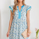 Sky Blauw Bloemenprint met Contrasterende Bies met Fladdermouwen Mini Jurk