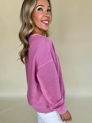 Sudadera Skobeloff de color sólido con escote muescado y hombros bajos - Miniatuur