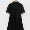 Black Leopard Patchwork Zip Collared Short Puff Sleeve Shift Mini Dress - Damesmode Afbeelding 6 - Foto 6