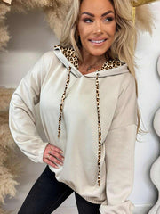 Black Elastic Cuffs Leopard Contrast Drawstring Hoodie - Women's Fashion Image 6 - Miniatuur