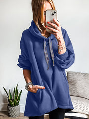 Dirty blue Fleece Lined Adjustable Drawstring Oversize Tunic Hoodie - Miniatuur