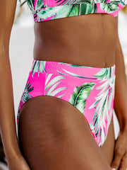 Rose Tropical Print Textured Bikini Bottoms - Miniatuur