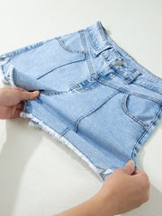 Myosotis High Waist Frayed Denim Shorts - Miniatuur
