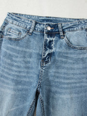 Myosotis Rohsaum, aufgerissene Knie-Passform-Flare-Jeans - Miniatuur