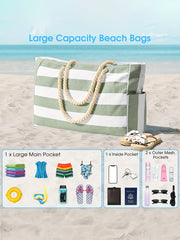 Borsa tote a grande capacità in tela impermeabile a righe azzurre chiare - Miniatuur