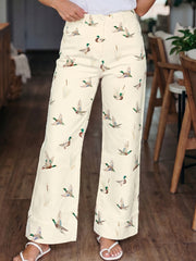 Vaqueros beige estilosos con estampado de ánade real con puños y con bajo - Imagen de moda femenina 8 - Miniatuur
