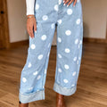Sky Blue Polka Dot Ankle-Length Metal Button Casual Jeans - Foto 1
