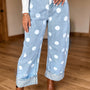 Himmelblaue Polka-Punkte, knöchellange Metall-Knopf-Casual-Jeans