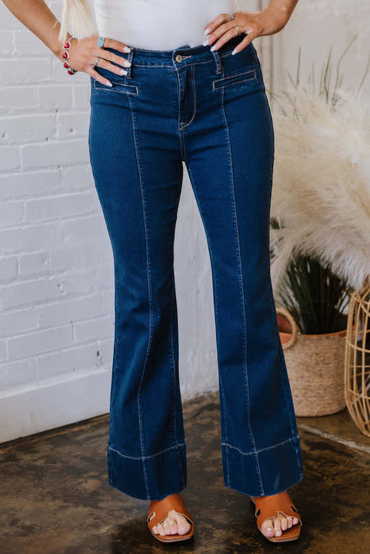 Jeans droits à couture profonde Sail Blue Center