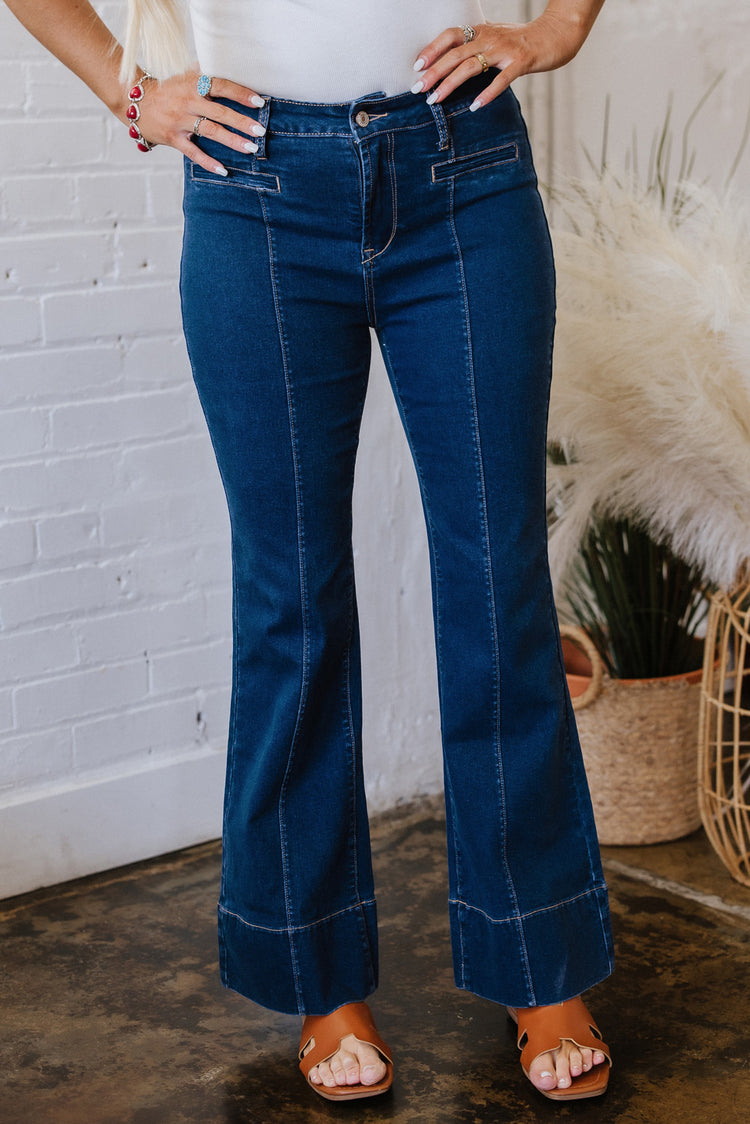 Sail Blue Center Seam Deep Wash Straight Jeans - Damesmode