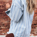 Himmelblauer gestreifter Freund Brusttasche Klassischer Denim Shacket - Foto 2
