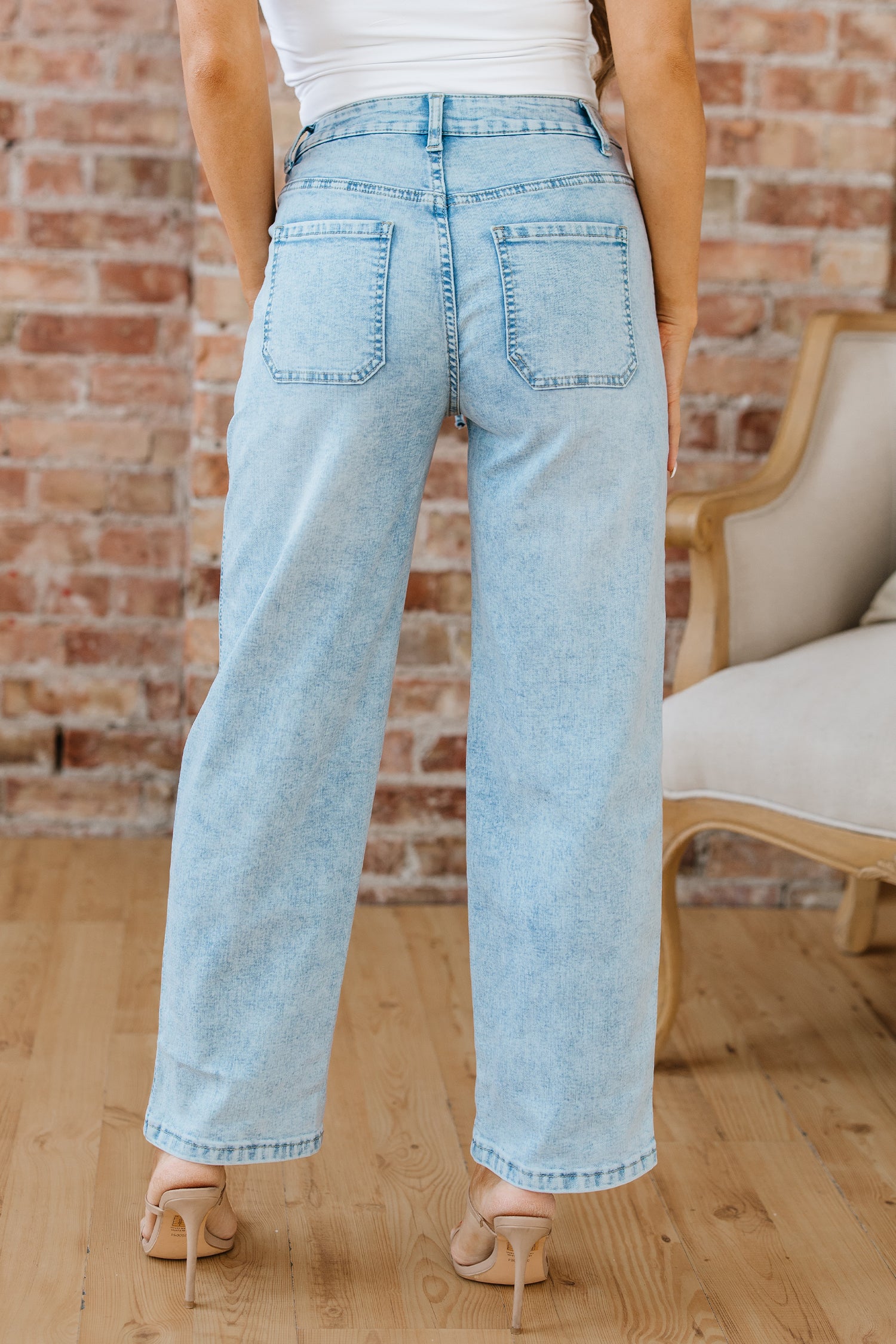 Jeans de barril com cordão de costura Myosotis Exposed Stitch