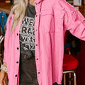 Bonbon Pearl Beaded Raw Hem Button Up Denim Jacket - Damesmode Afbeelding 1 - Foto 1