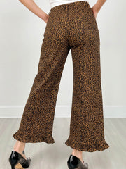 Brown Leopard Print Ruffled Hem Shift Jeans - Damesmode Afbeelding 4 - Miniatuur