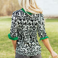 Green Damask Print Ruffled Color Block Detail Half Sleeve Blouse - Foto 5