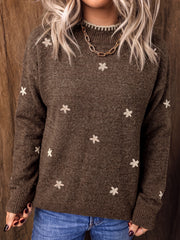 Chicory Coffee Floral Print High Neck Long Sleeve Sweater - Miniatuur