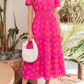 Rose Duebel Polka Dot Kuerzäerm Shirred High Waist Midi Kleed - Foto 4