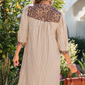 Camisa de manga de manga suelta con tiras caqui a rayas cuadradas de botón de leopardo - Foto 2