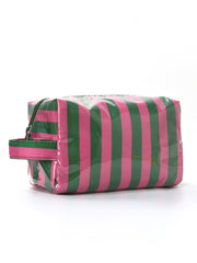 Fiery Red PVC Striped Cosmetic Bag Durable Zipper Handle Travel Organizer - Miniatuur