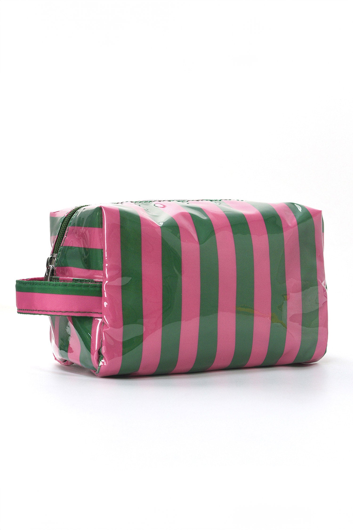 Sac cosmétique en PVC rayé rouge flamboyant Organisateur de voyage durable avec poignée zippée