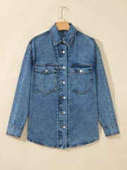 Chaqueta vaquera de manga larga estilo western, ajuste regular y remaches azul vela adornados - Miniatuur