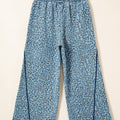 Blue Leopard Print Exposed Seam Detail Wide Leg Drawstring Jeans - Damesmode Afbeelding 4 - Foto 4