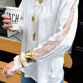 Camiseta de manga larga de encaje blanco con escote redondo - Foto 5