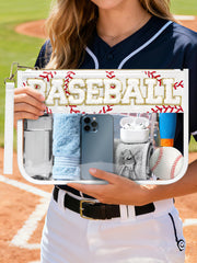 Bolsa de cosméticos transparente de PVC transparente para el estadio de béisbol marrón con letra de chenilla el día del partido - Damesmode Afbeelding 4 - Miniatuur