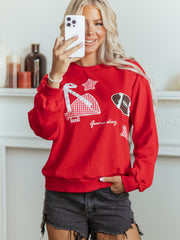 Racing Red Gingham Patch Embroidered Rugby Game Day Stars Sweatshirt - Miniatuur