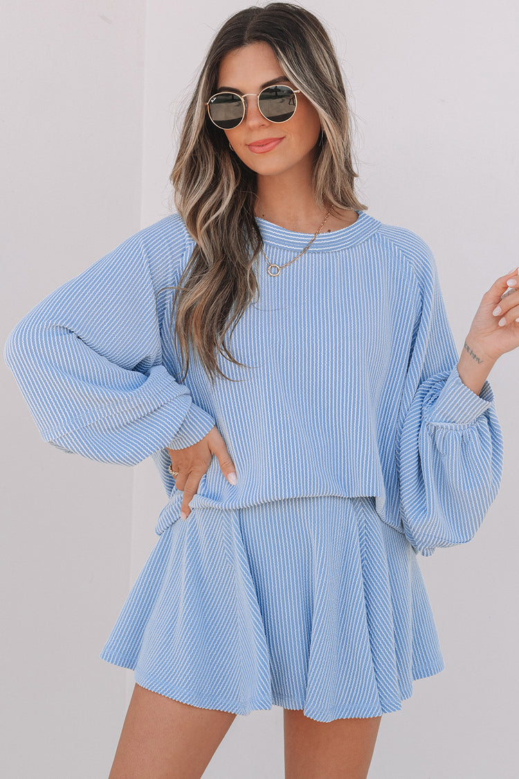 Set di mini skort a manica a filo blu cielo - Damesmode