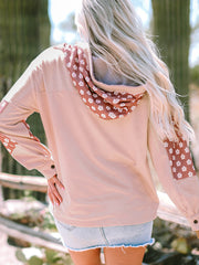 Aprikosen-Floral-Patchwork-Star-Muster-Kordel-Hoodie – Damesmode Afbeelding 8 - Miniatuur