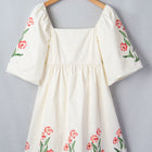 Beige Floral Print Puff Sleeve Babydoll Dress - Damesmode Afbeelding 4 - Thumbnail