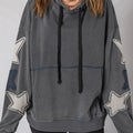 Kolgrå Star Patchwork Contrast Stitching Mineral Wash Kangaroo Pocket Vintage hoodie - Foto 4