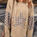 Apricot Floral Patchwork Star Pattern Drawstring Hoodie - Damesmode Afbeelding 1 - Foto 1