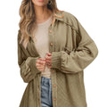 Moss Green Waffle Knit Patchwork Buttoned Oversized Shacket - Foto 5