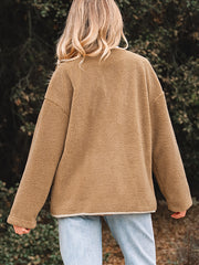 Light French Beige Puffy Plush Corduroy Edge Patchwork Jacket with Big Pockets - Miniatuur