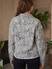 Veste en jean à col clouté à clous à motifs de léopard kaki - Miniatuur