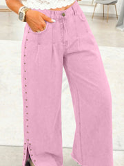 Détail latéral perlé rose Jeans amples fendus - Miniatuur
