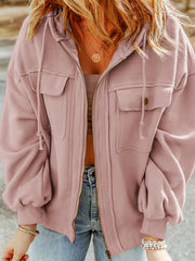 Rosa Klappentaschen-Kordelzug-Kapuzenjacke mit Reißverschluss - Miniatuur