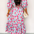 Rotes, elegantes Blumenkleid mit Puffärmeln und Midi-Kleidung - Foto 2