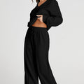 Black V Neck Cropped Seamed High Waist Sports Wear - Damesmode Afbeelding 4 - Foto 4