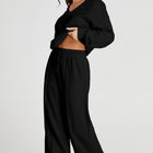 Black V Neck Cropped Seamed High Waist Sports Wear - Damesmode Afbeelding 4 - Thumbnail