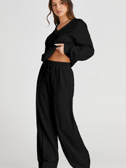 Schwarze Sportkleidung mit V-Ausschnitt mit kurzem Naht und hoher Taille – Damesmode Afbeelding 4 - Miniatuur