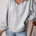 Aruba Blue Fleece Lined Half Zipper Kangaroo Pockets Loose Hoodie - Damesmode Afbeelding 6 - Foto 6