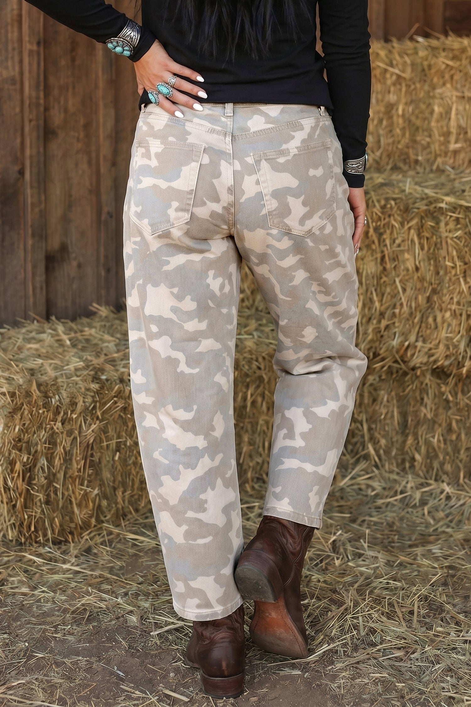 Vaqueros camuflaje camuflado caqui con bolsillo hasta el tobillo