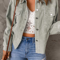 Sky Blue Raw Hem Flap Pockets Cropped Corduroy Jacket - Foto 4